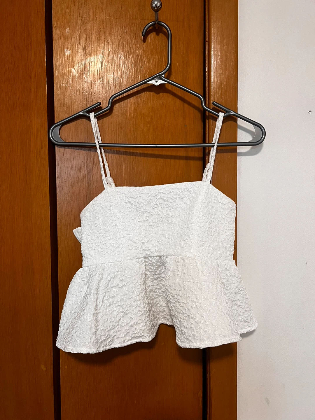White Textured Peplum Cami Top