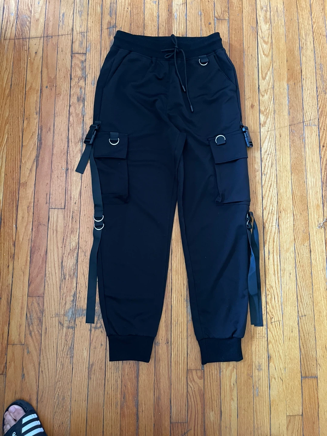 Black Cargo Joggers with Buckles and Straps