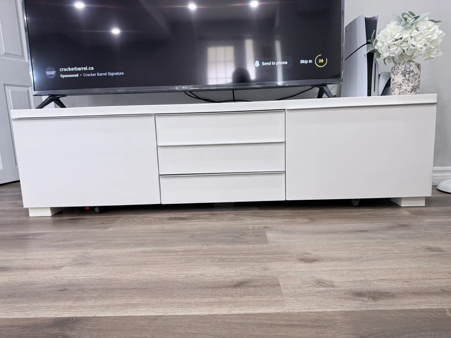 White Media Console with Drawers and Cabinet Doors - photo 2
