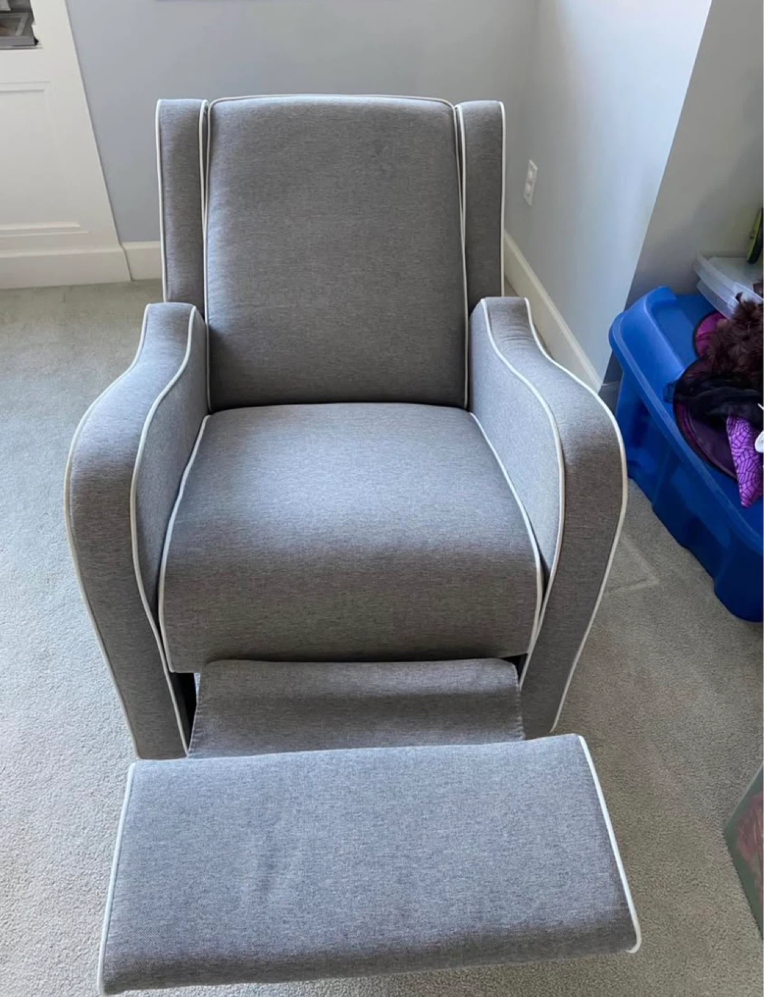 Grey upholstered glider chair with ottoman - photo 3