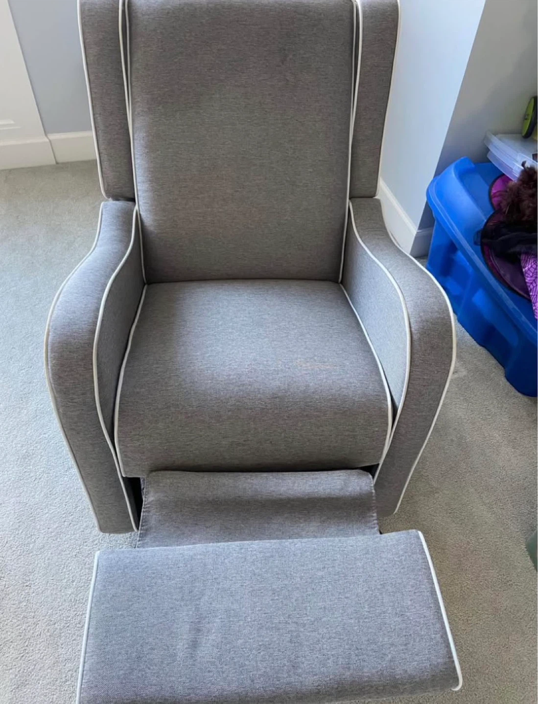 Grey upholstered glider chair with ottoman - photo 2