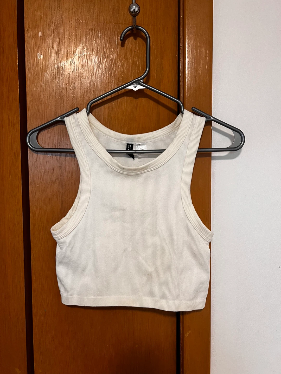 Two White Ribbed Racerback Crop Tank Tops