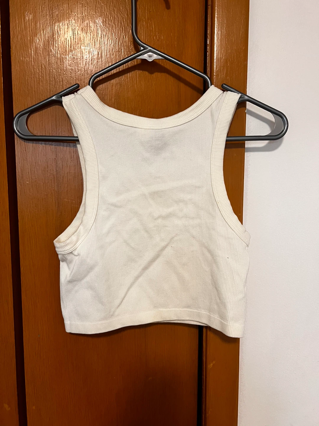 Two White Ribbed Racerback Crop Tank Tops - photo 2