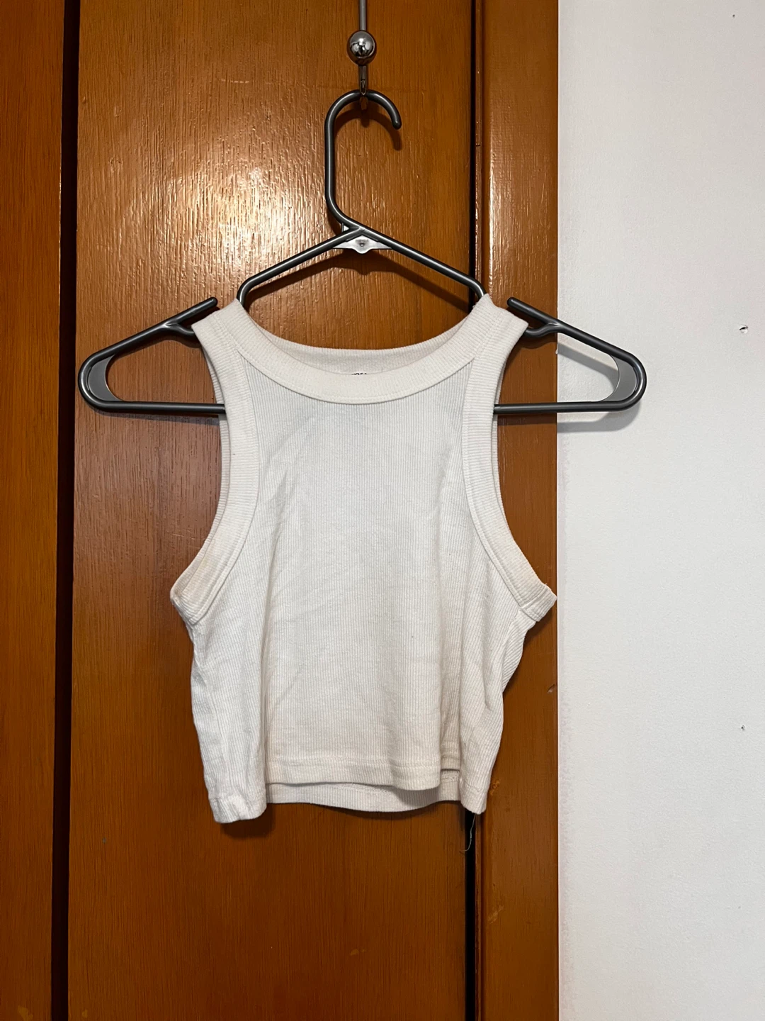 Two White Ribbed Racerback Crop Tank Tops - photo 3