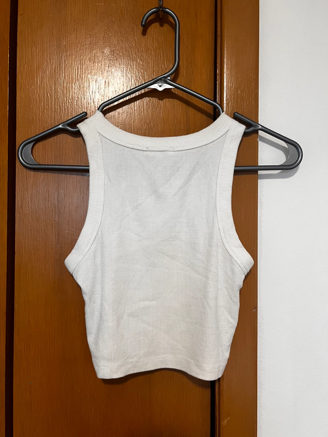 Two White Ribbed Racerback Crop Tank Tops - photo 4