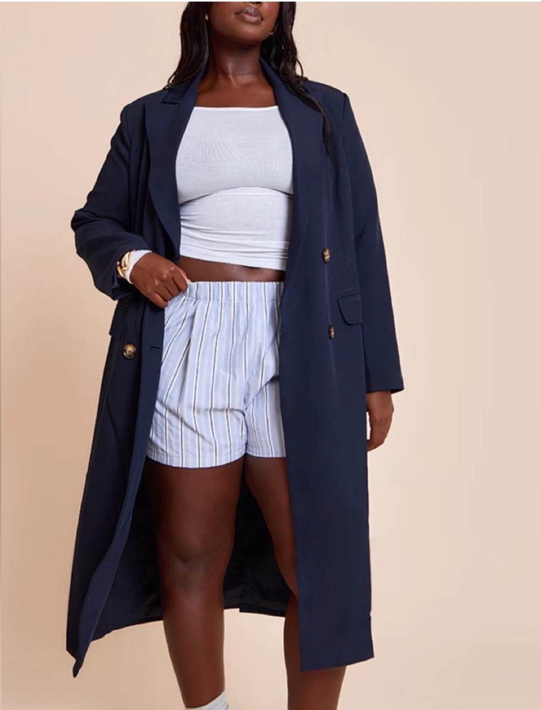 Navy Double-Breasted Longline Blazer