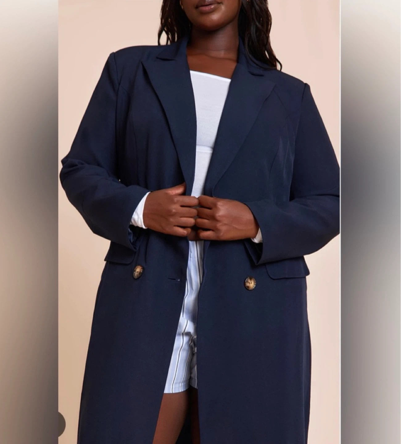 Navy Double-Breasted Longline Blazer - photo 2