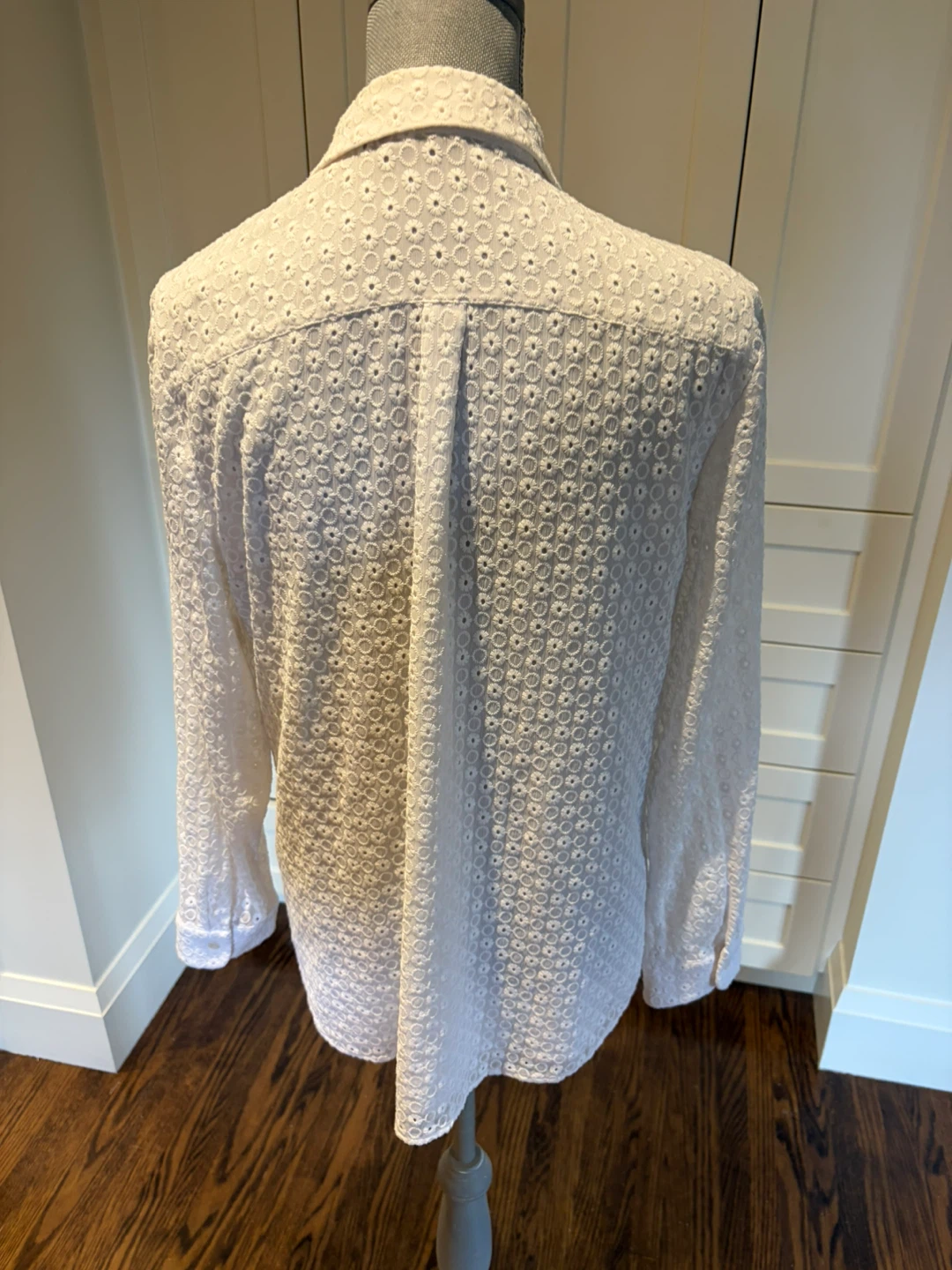 White Eyelet Long Sleeve Button-Up Shirt - photo 2
