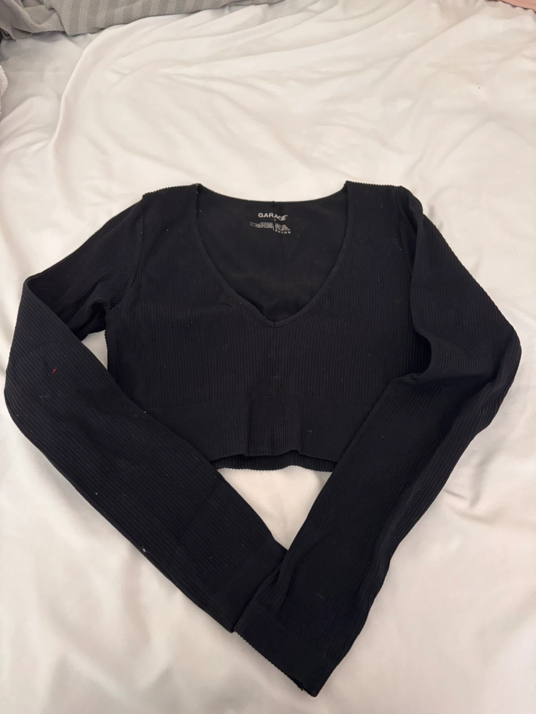 Garage Black Ribbed Long Sleeve Crop Top