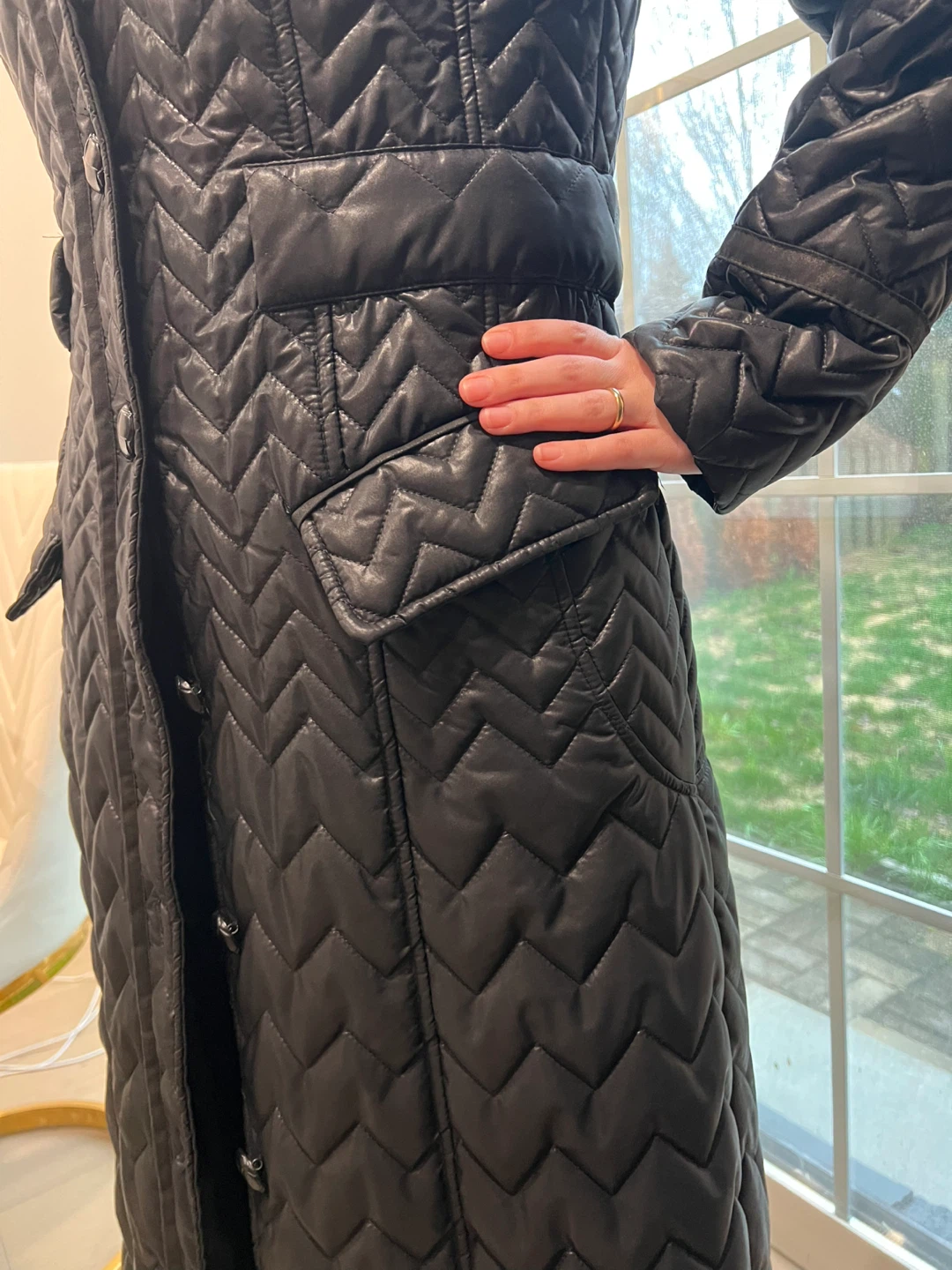 Black Quilted Hooded Long Coat - photo 3