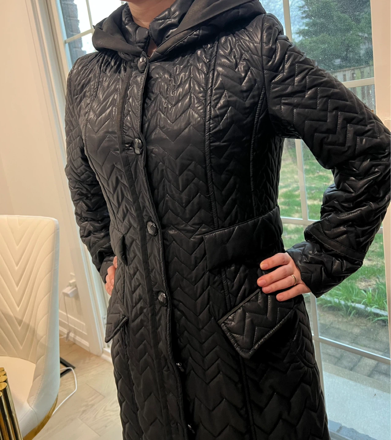 Black Quilted Hooded Long Coat - photo 4