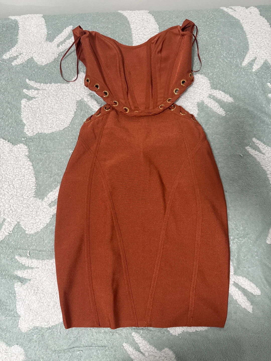 Women's Cutout Lace-Up Corset Dress - Rust Orange