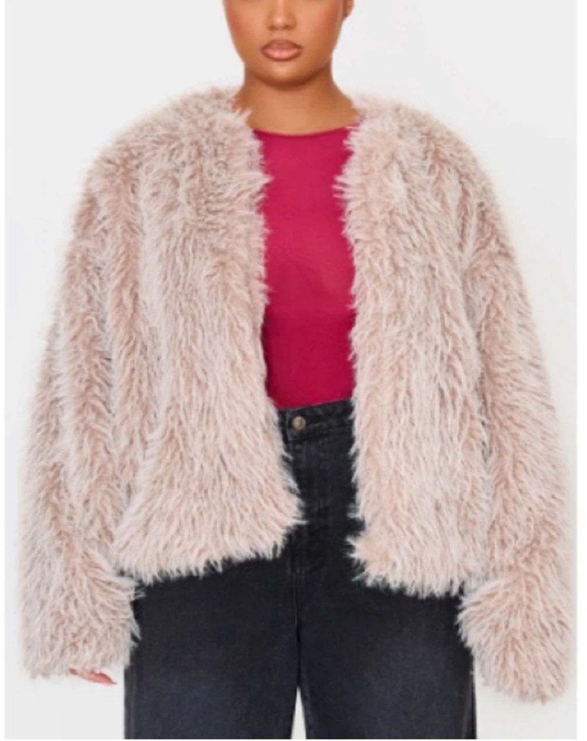 Pretty Little Thing Plus Stone Shaggy Faux Fur Coat - photo 2
