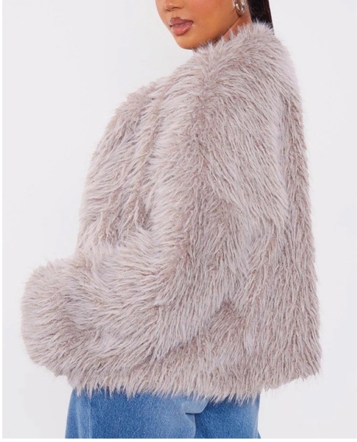 Pretty Little Thing Plus Stone Shaggy Faux Fur Coat - photo 4