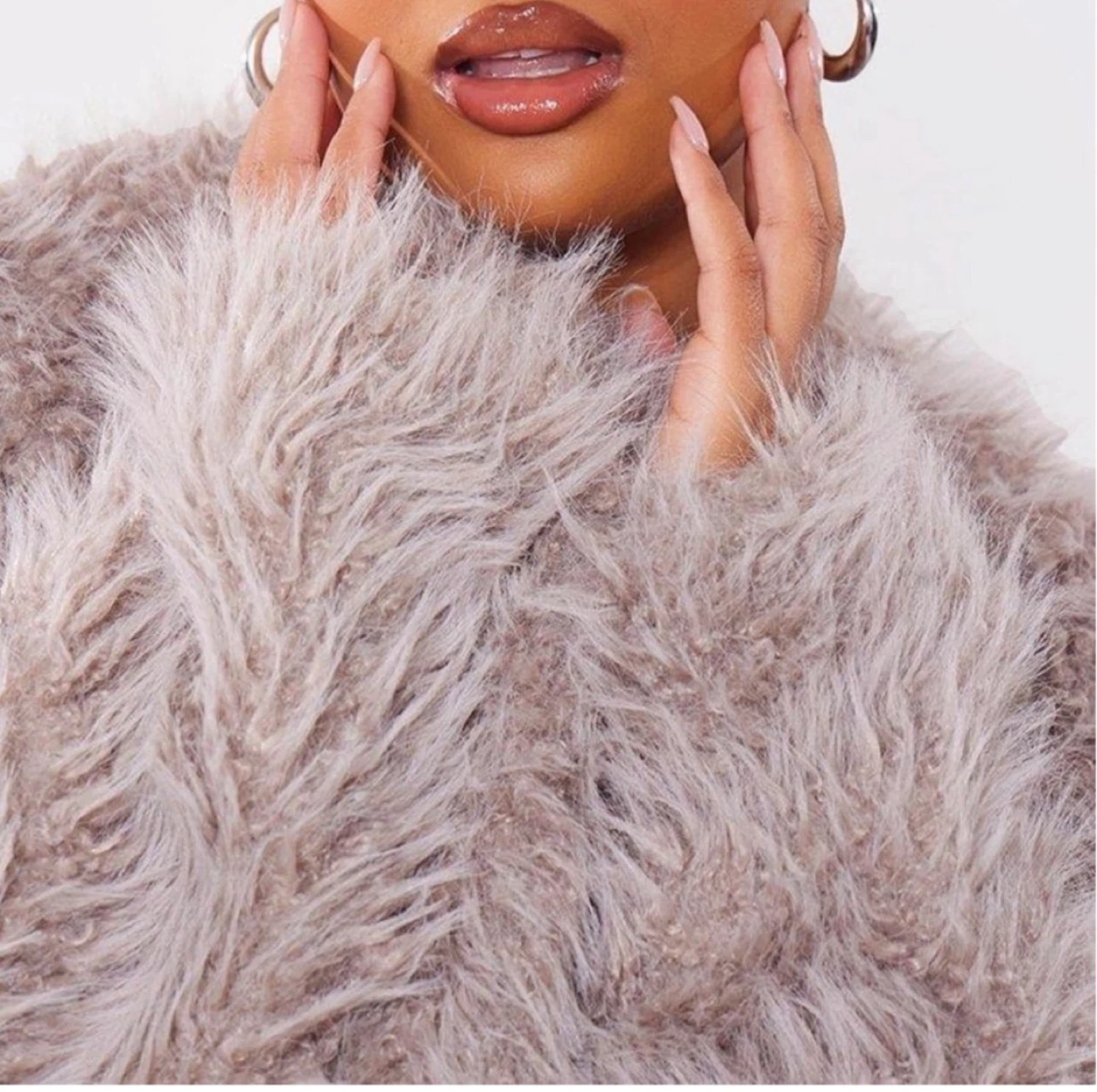 Pretty Little Thing Plus Stone Shaggy Faux Fur Coat - photo 3