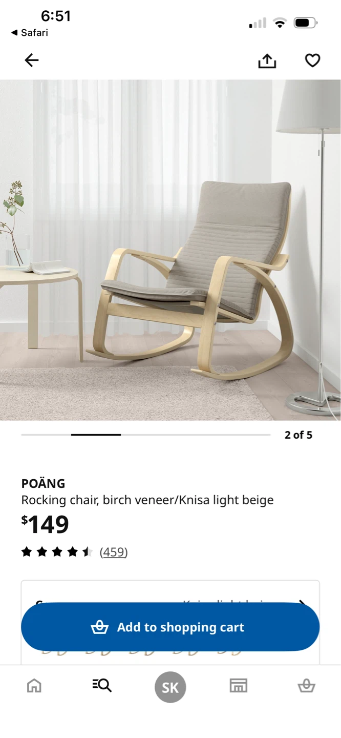 Adult IKEA POÄNG Rocking Chair - Birch Veneer/Knisa Light Beige - photo 2