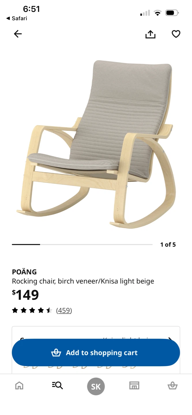Adult IKEA POÄNG Rocking Chair - Birch Veneer/Knisa Light Beige - photo 3