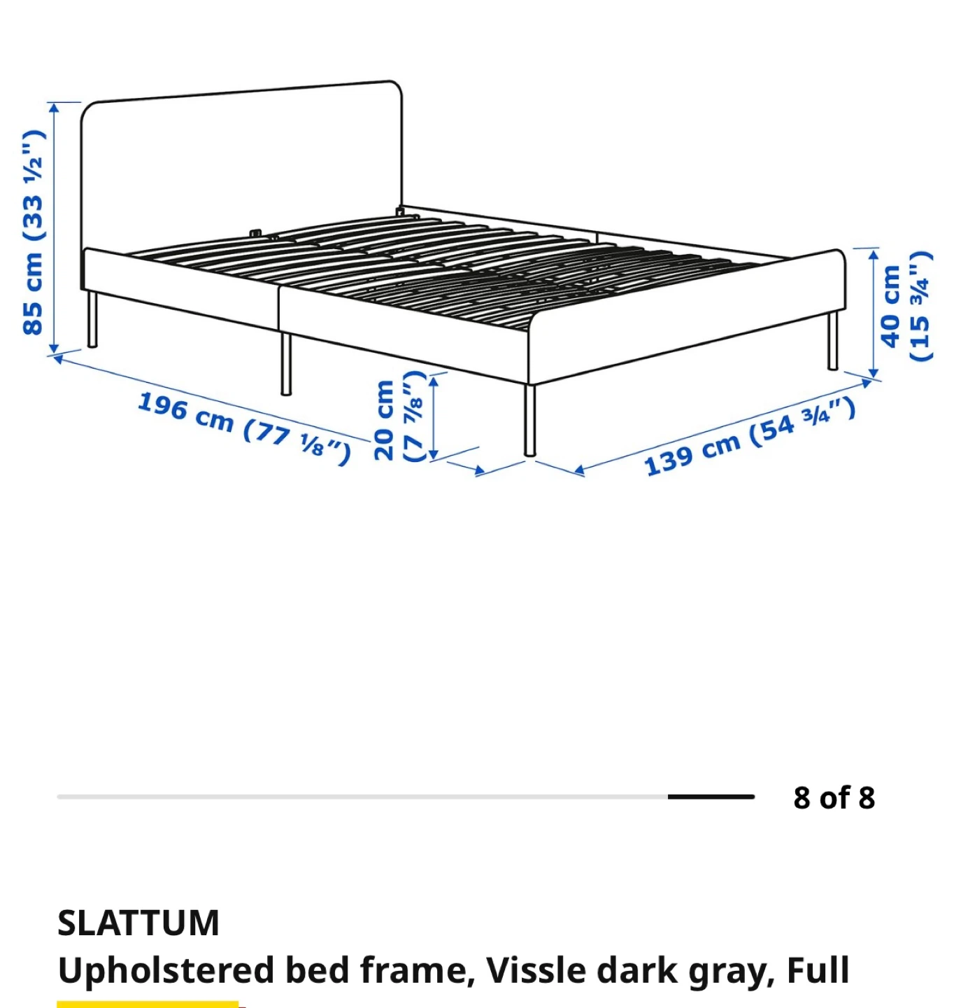 IKEA SLATTUM Upholstered Bed Frame - Dark Gray, Full - photo 3