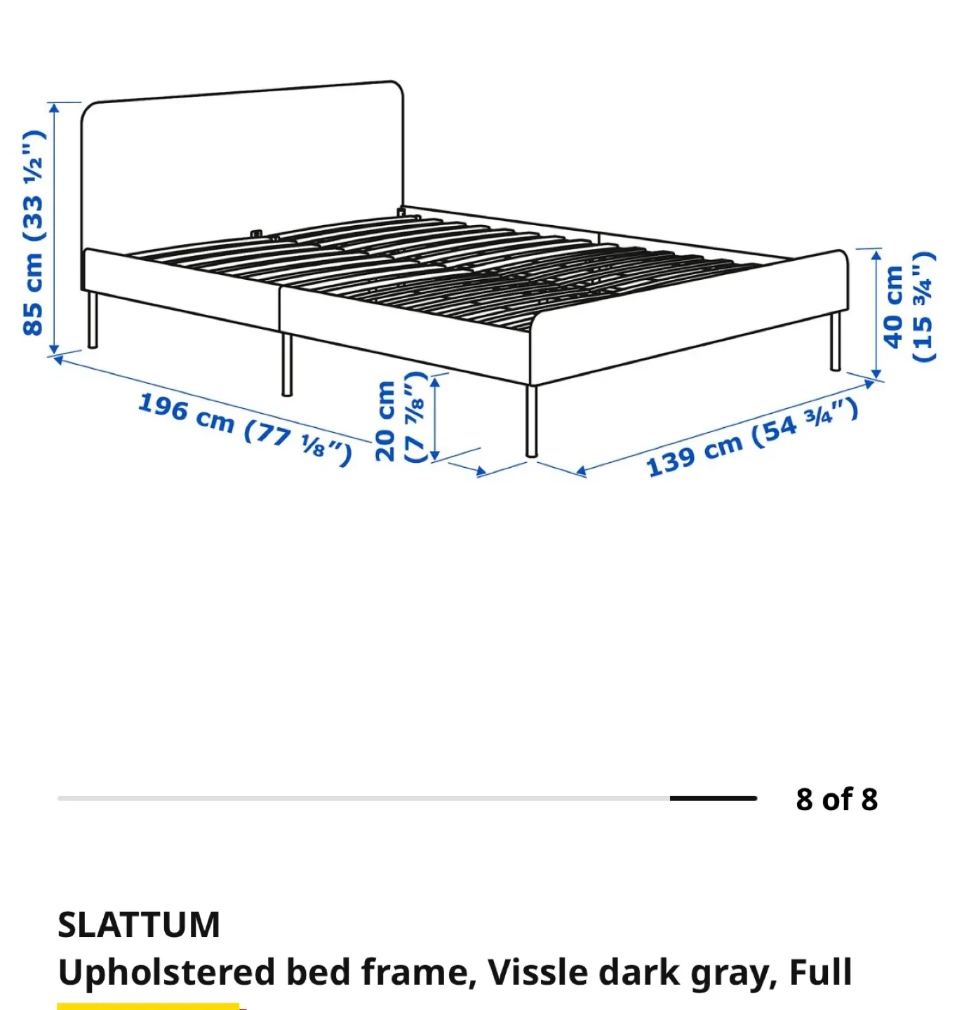 IKEA SLATTUM Upholstered Bed Frame - Dark Gray, Full - photo 3