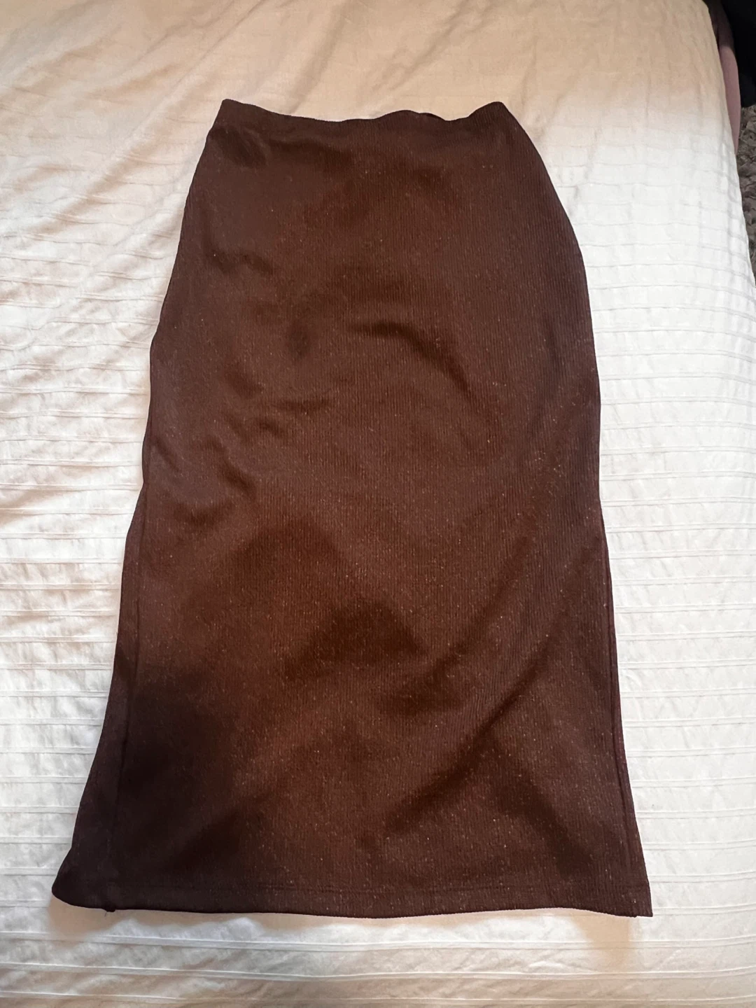 Brown Ribbed Maxi Skirt with Tie Front - photo 2