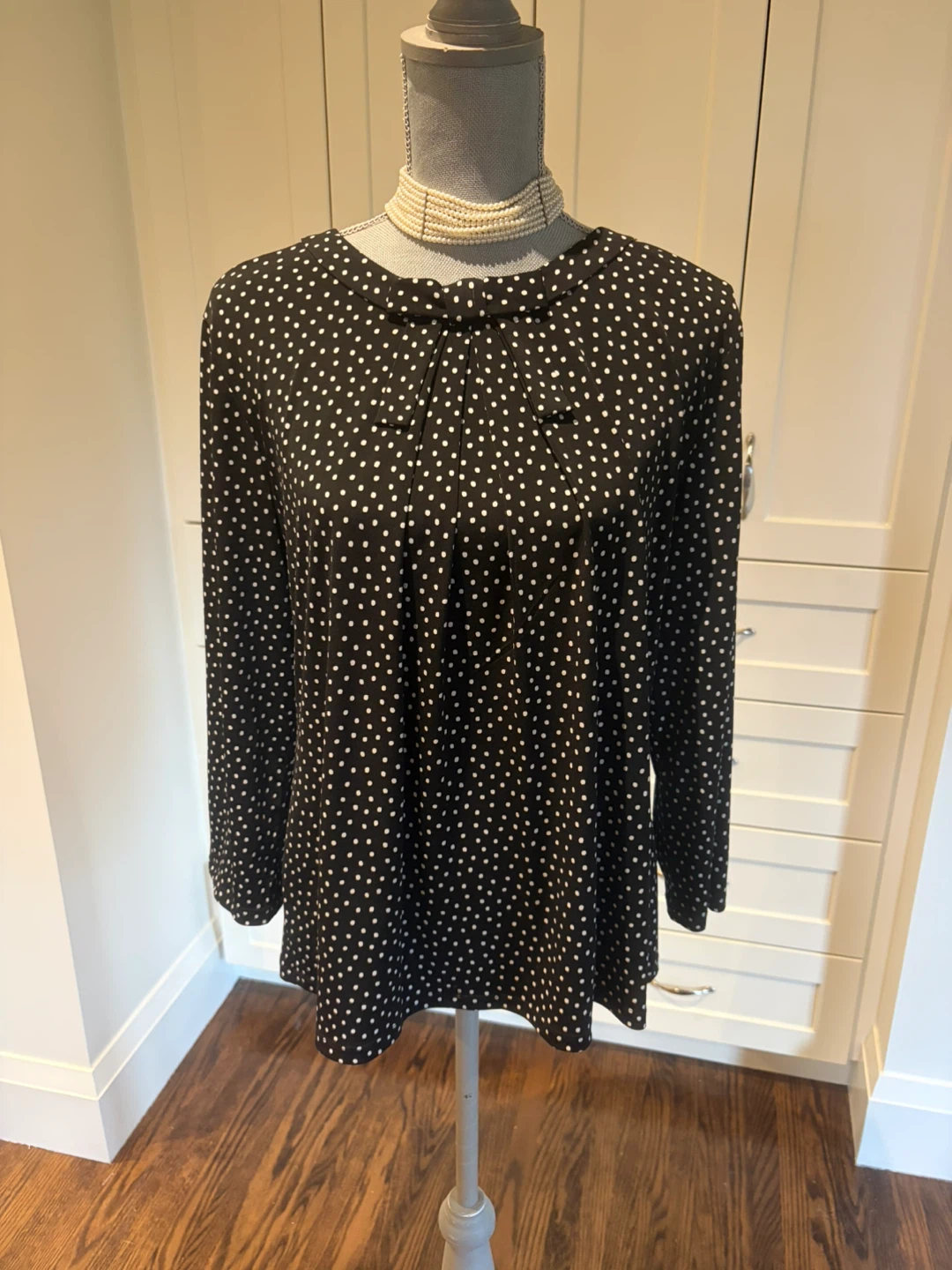 Lagerfeld Black and White Polka Dot Long Sleeve Top