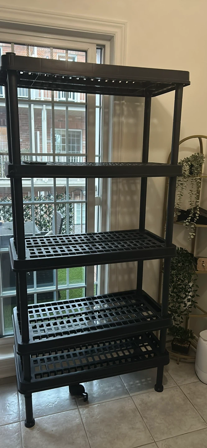 Black 5-Tier Plastic Shelving Unit with Wheels