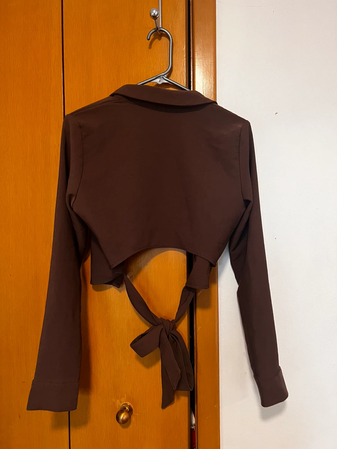Brown Cropped Tie-Front Blazer - photo 2