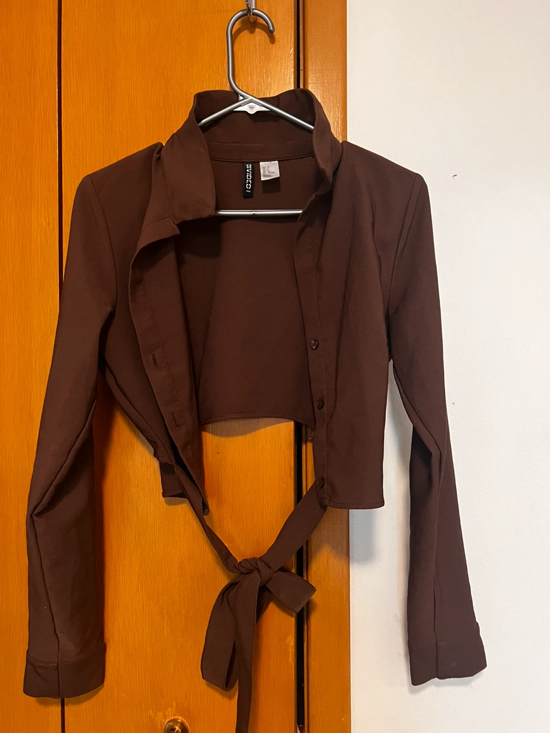 Brown Cropped Tie-Front Blazer