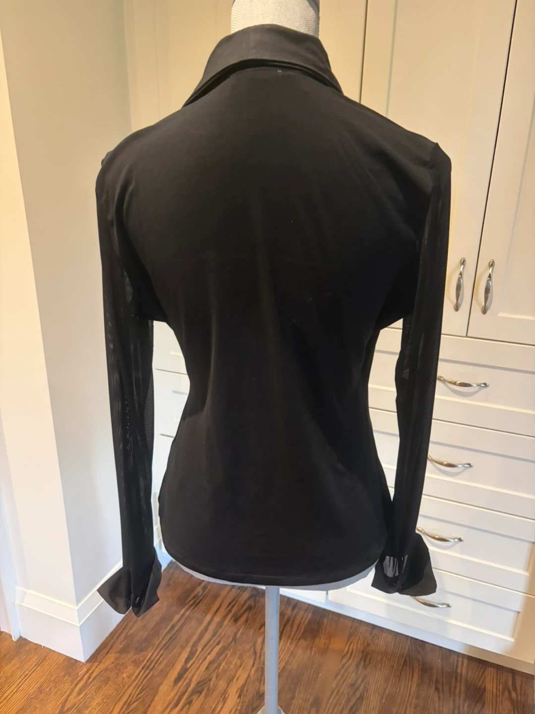 Black Faux Wrap Long Sleeve Shirt with Mesh Sleeves - photo 2