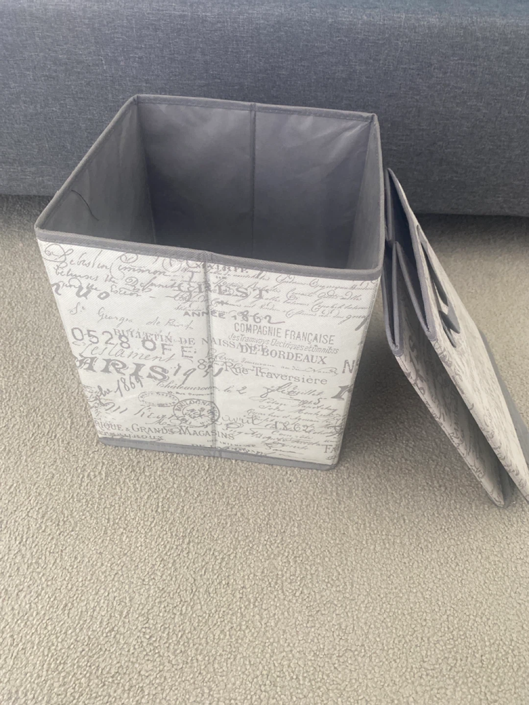 Set of 2 Grey Fabric Storage Bins with Paris Print