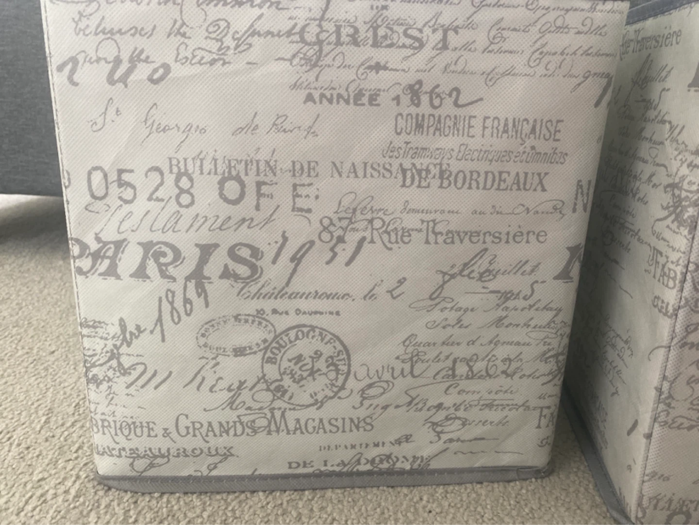 Set of 2 Grey Fabric Storage Bins with Paris Print - photo 3