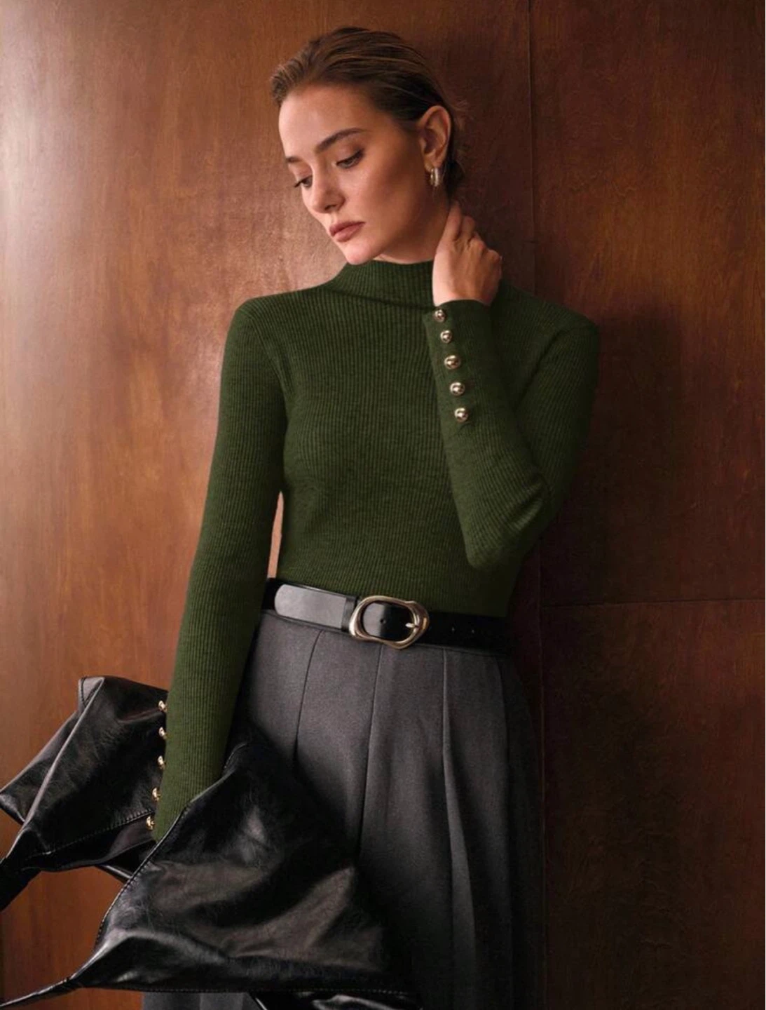ZARA Turtleneck Sweater with Button Detail