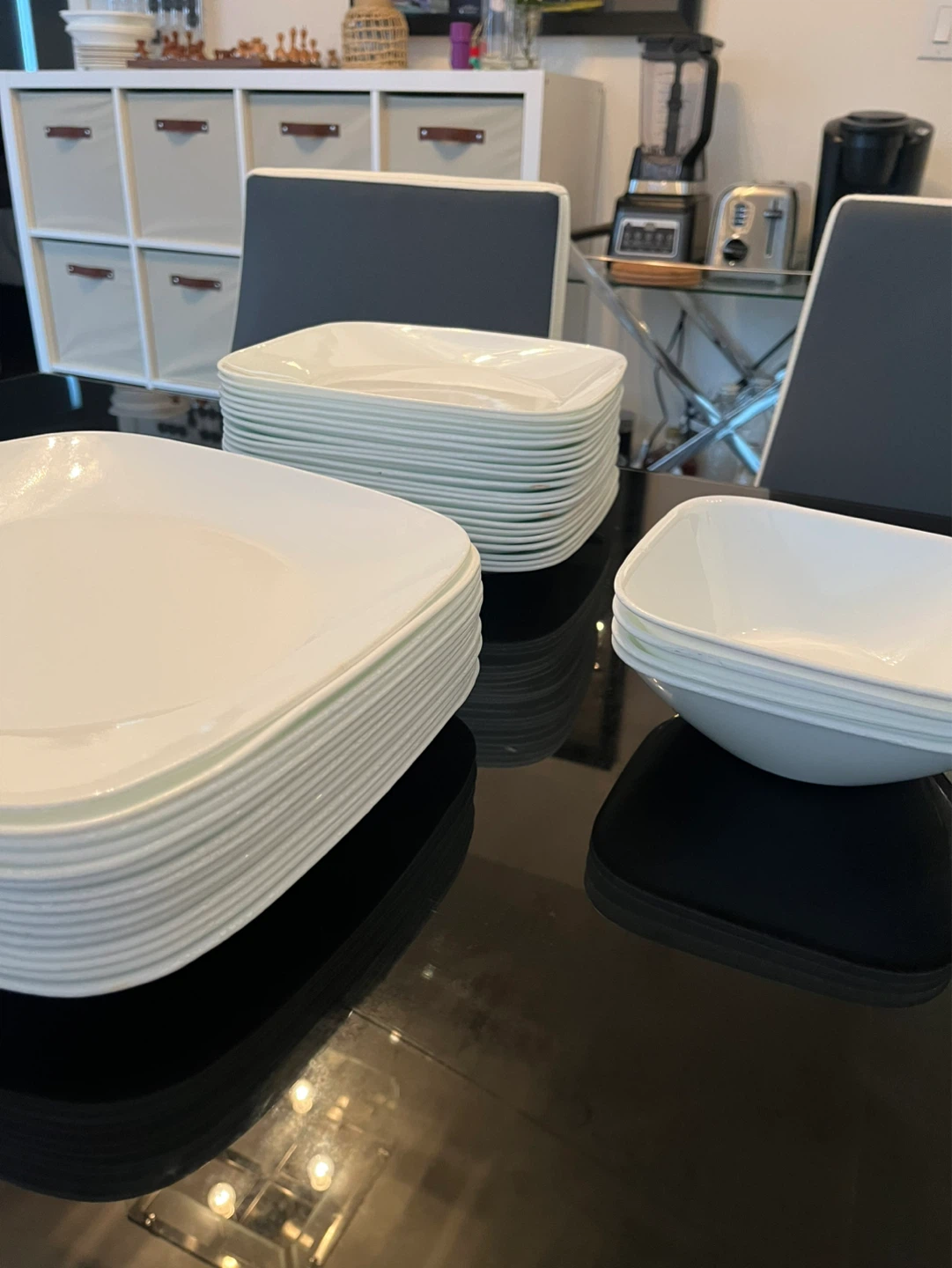 White Square Dinner Plates and Bowls Set