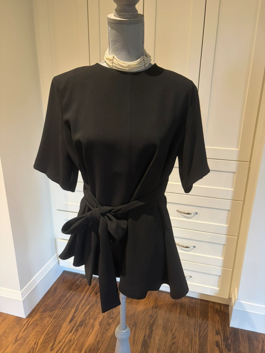 Black Peplum Top with Tie Waist