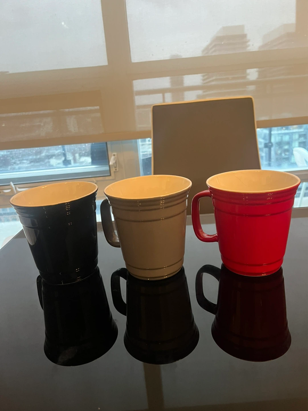 Set of 3 Coffee Mugs - Red, Black, Grey