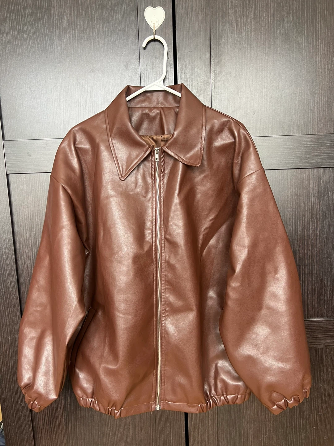 Brown Faux Leather Bomber Jacket - photo 2