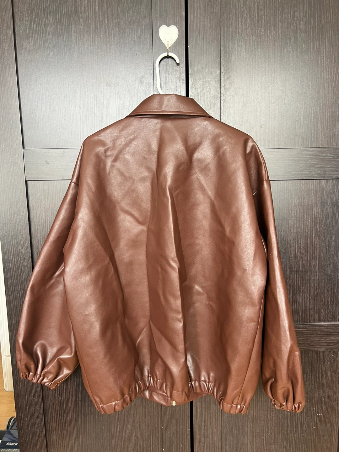 Brown Faux Leather Bomber Jacket - photo 3