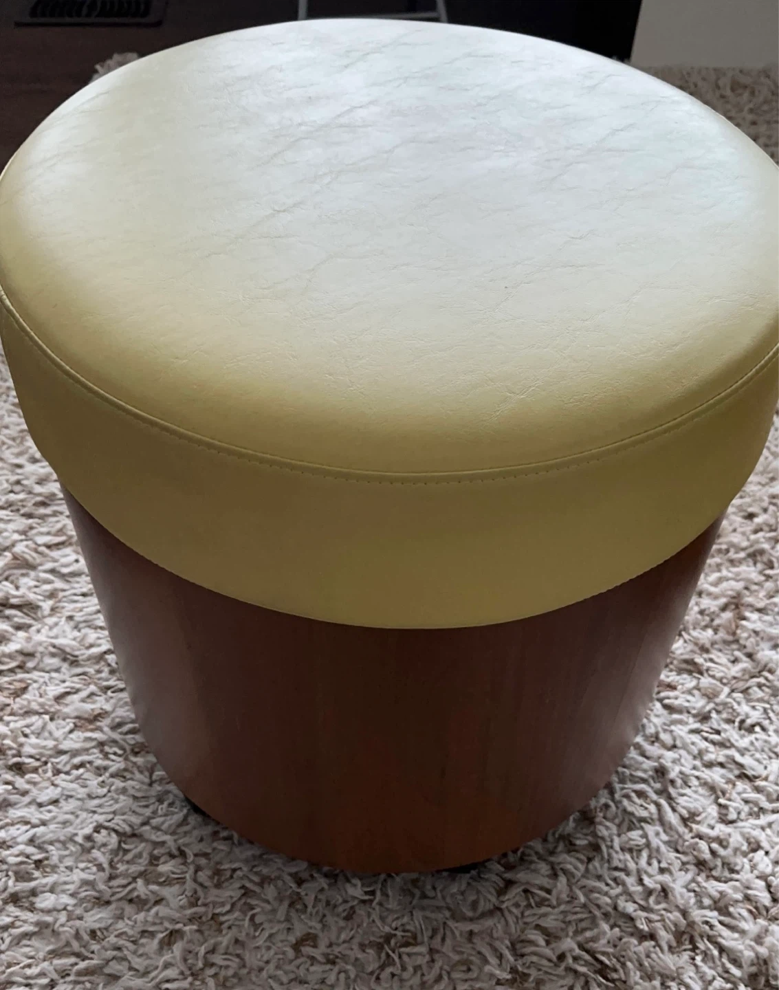 Qty - 2 Round Ottoman Footstool with Wheels - Yellow Top