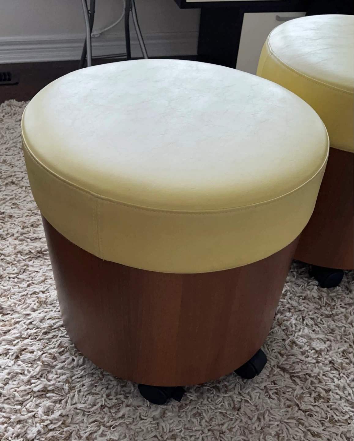 Qty - 2 Round Ottoman Footstool with Wheels - Yellow Top - photo 2