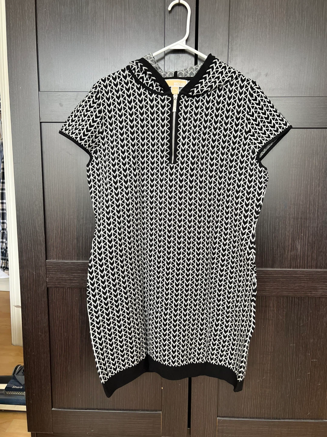 Michael Kors Knit Hooded Dress XL/TG Black White Pattern