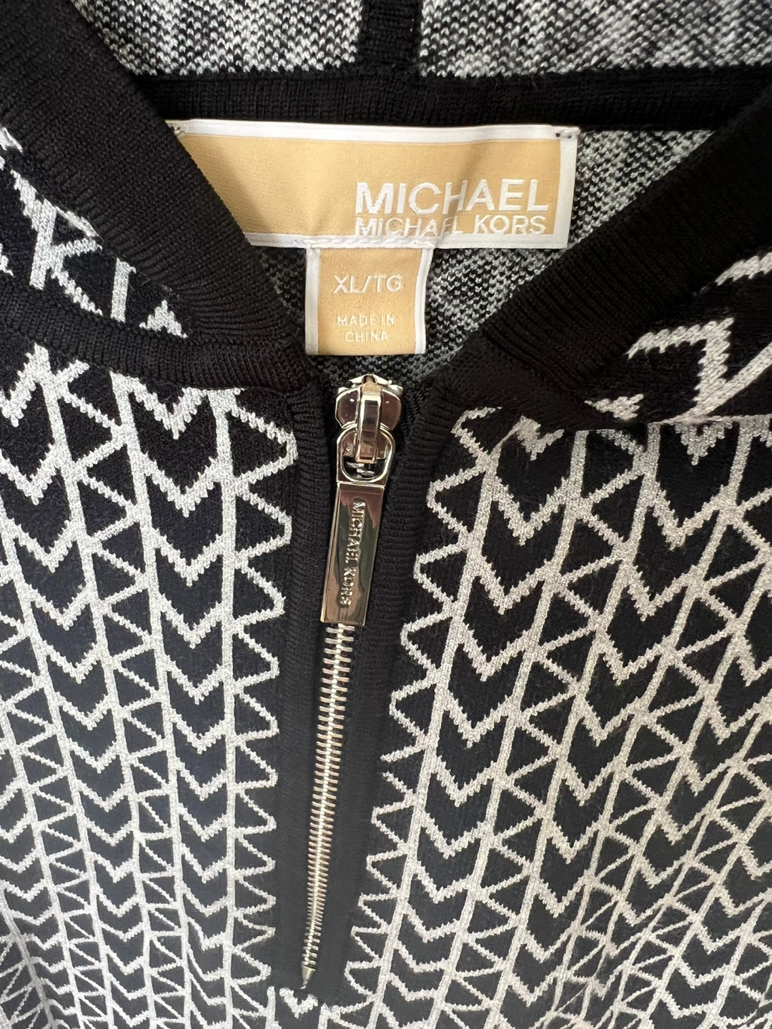 Michael Kors Knit Hooded Dress XL/TG Black White Pattern - photo 2