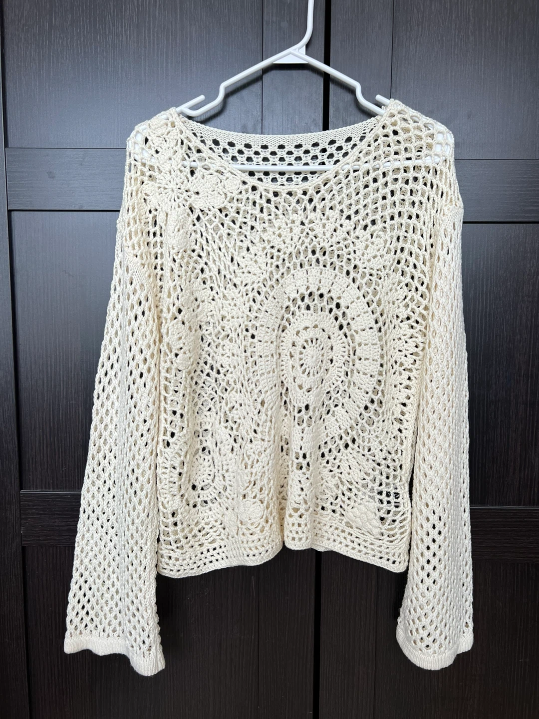 Cream Crochet Long Sleeve Top