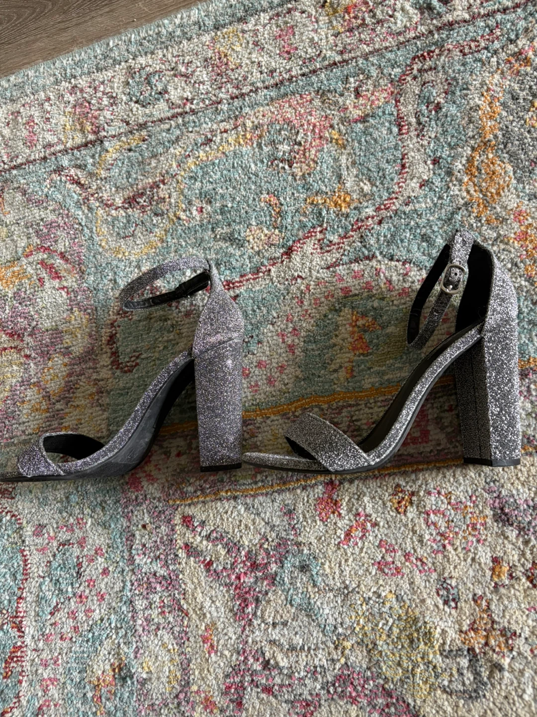 Silver glitter heels