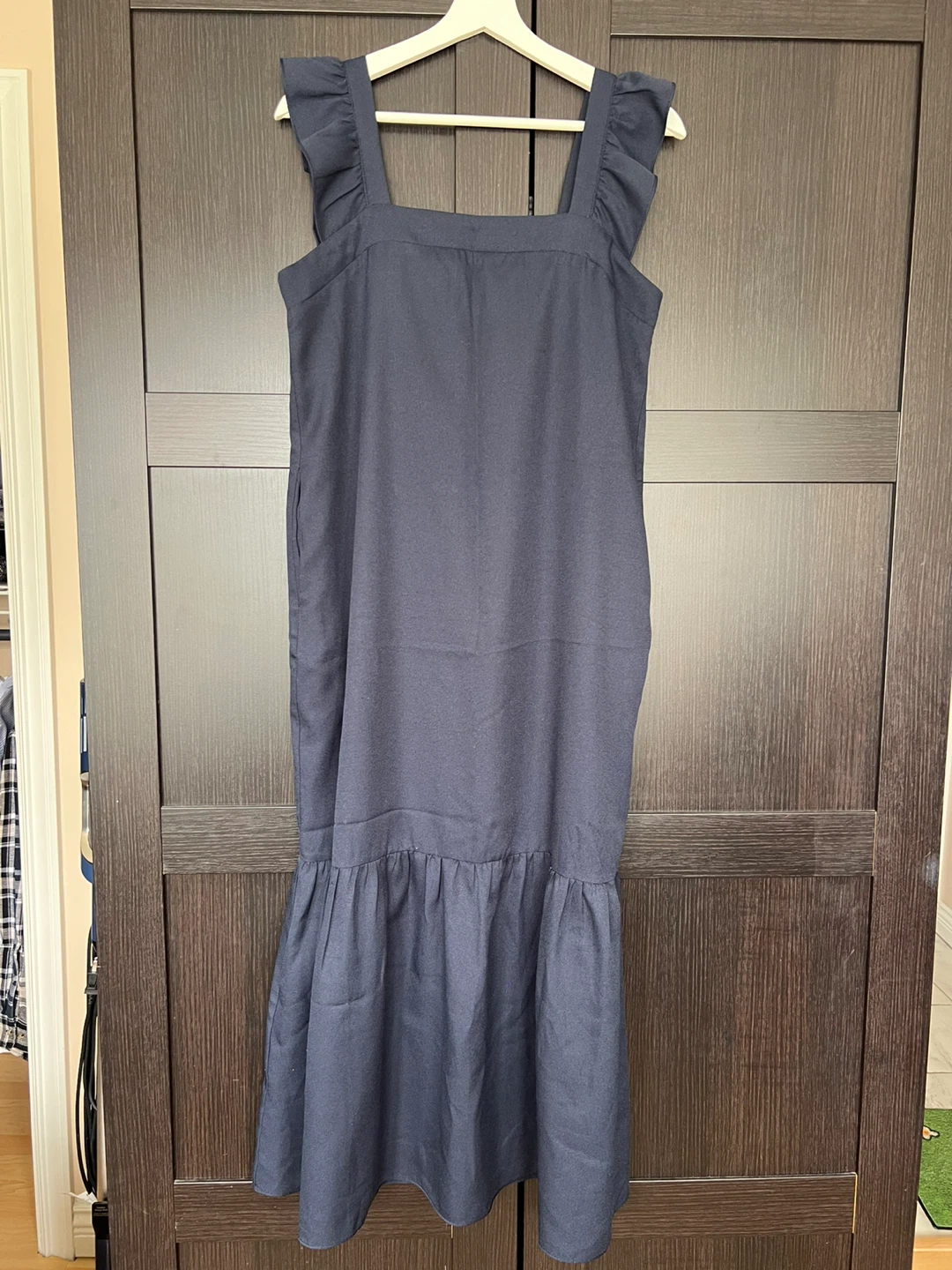 Navy Blue Ruffle Strap Maxi Dress