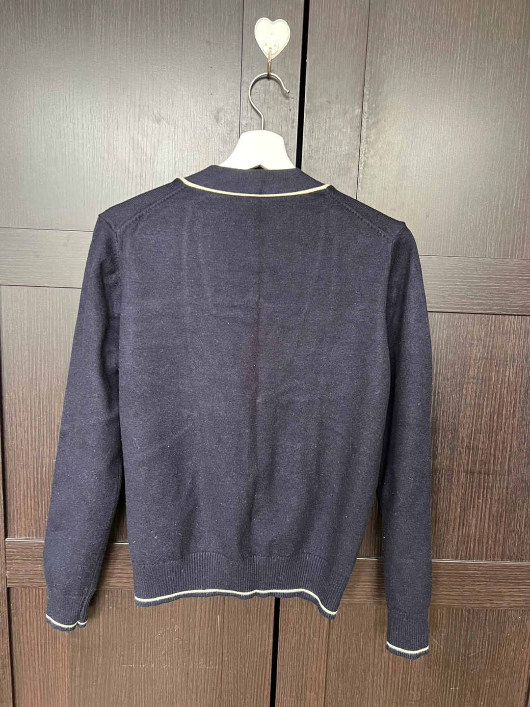 Navy Blue Cardigan with Cream Trim - photo 2
