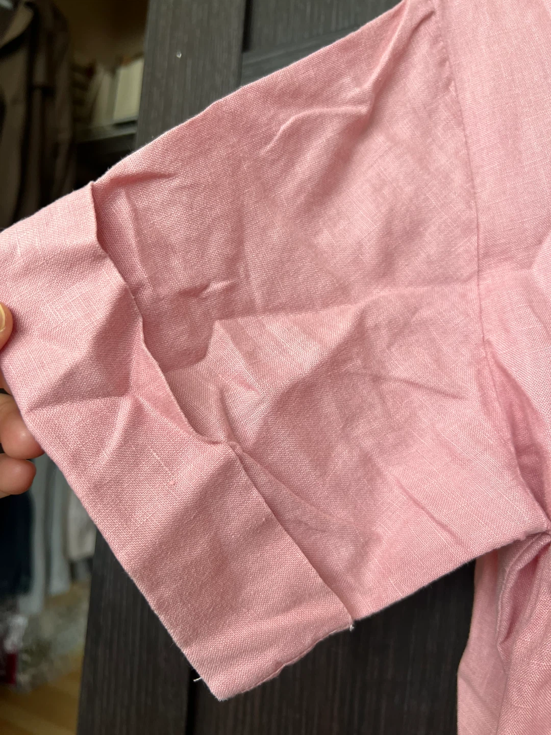 Pink Linen Blend Button-Up Shirt Dress - photo 3