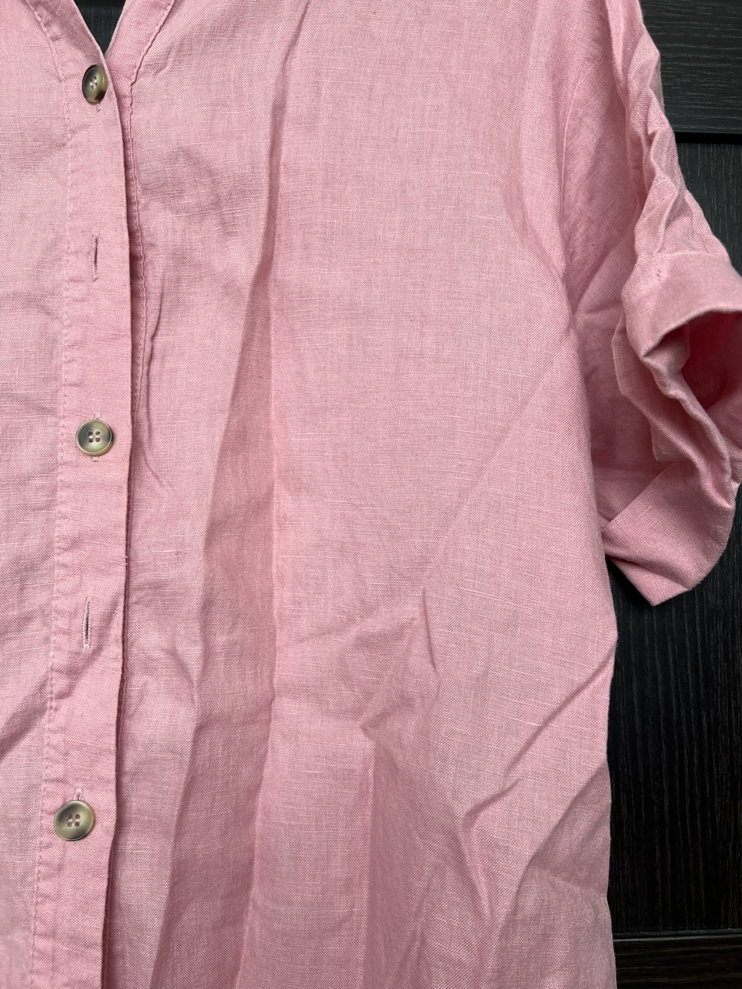 Pink Linen Blend Button-Up Shirt Dress - photo 4
