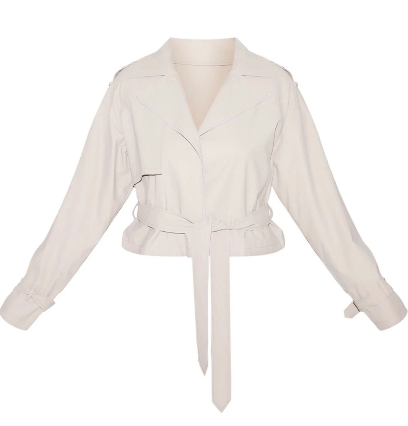 PLT Plus Beige Rubberized Loose Fit Cropped Trench Coat - photo 5