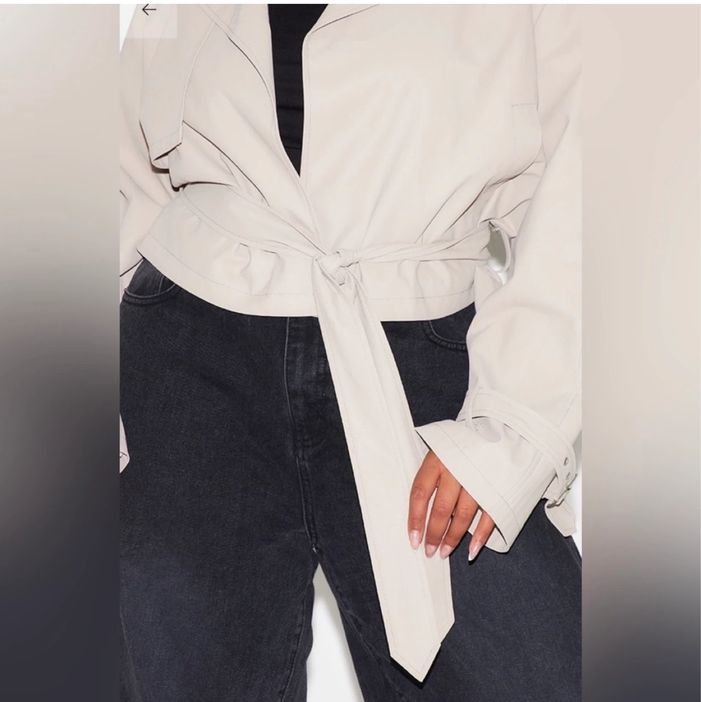PLT Plus Beige Rubberized Loose Fit Cropped Trench Coat - photo 3