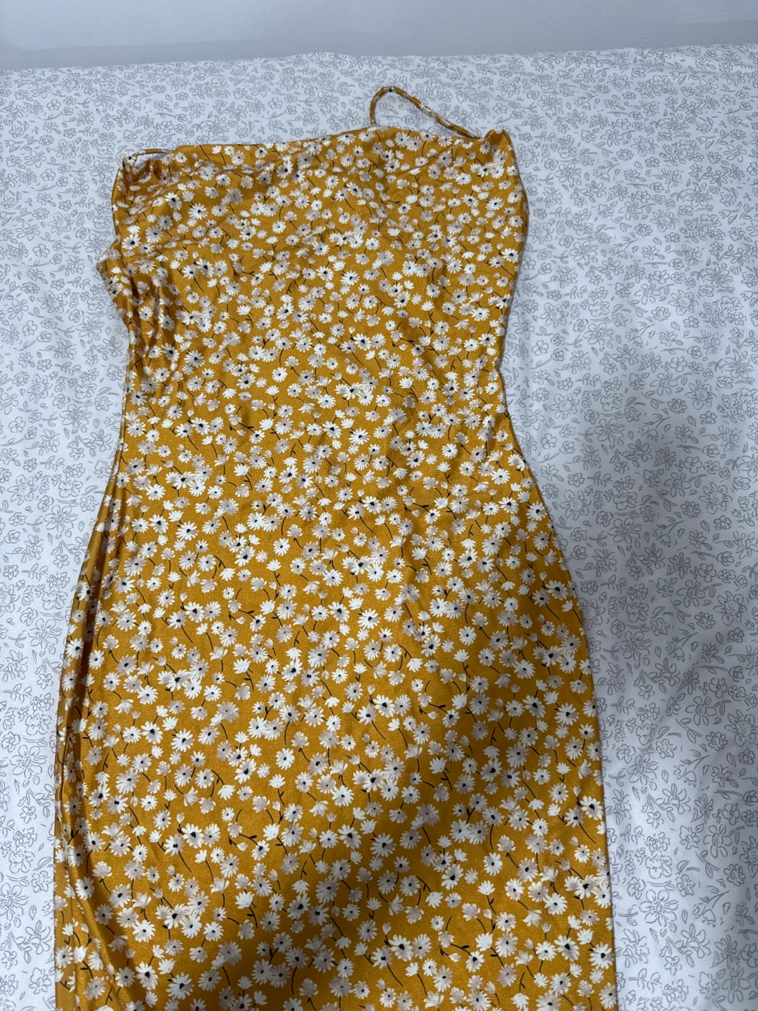 Yellow Floral Print Spaghetti Strap Dress